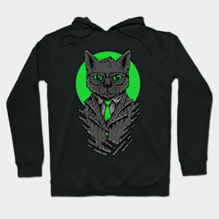 Cat Suit Serious Grey Green Hoodie